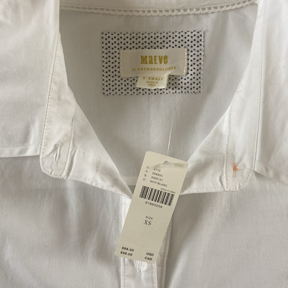NWT Maeve Anthropologie Bennett S/S White Buttondown XS - Picture 4 of 4